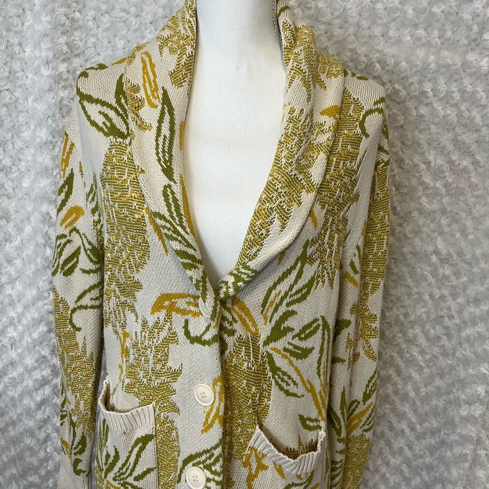 Maeve by Anthropologie Cream and Yellow Pineapple Patterned Cardigan, size Small